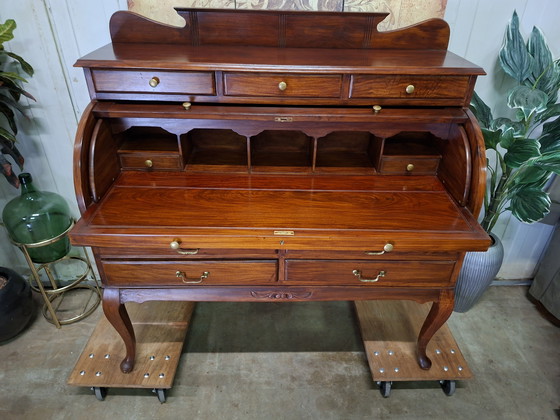 Image 1 of Scrivania classica americana a cilindro, scrittoio, scrivania, secretaire, dimensioni: 122x55cm e altezza 77/125cm.