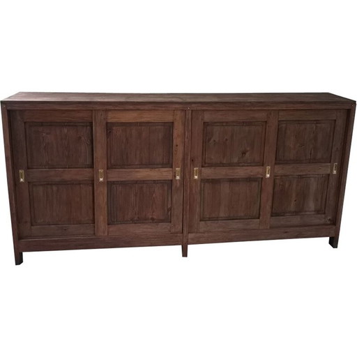 Credenza in legno di abete con 4 ante scorrevoli, 1950