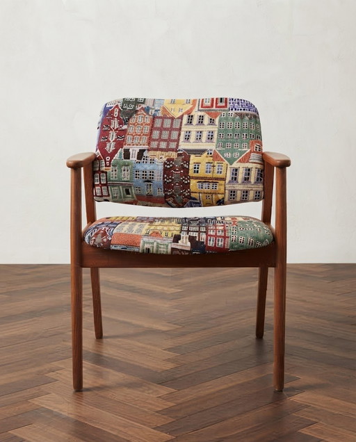 Vintage Hungarian Lounge Chair in Pattern Fabric with Wooden Frame