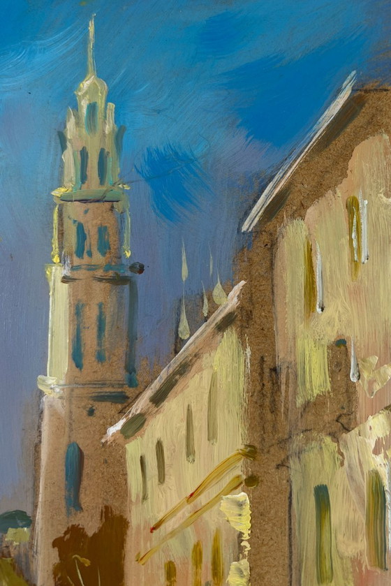 Image 1 of Original Oil Painting Autumn City Landscape Street in motion