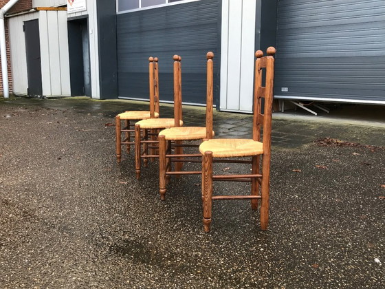 Image 1 of Esszimmerstühle aus Eiche und Geflecht Georges Robert France 1960s