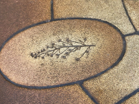 Image 1 of Table basse ronde ovale céramique Barrois Vallauris de 1960 modèle herbier vintage