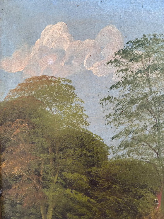 Image 1 of Peinture à l'huile originale d'époque, paysage signé, art champêtre, vers 1930
