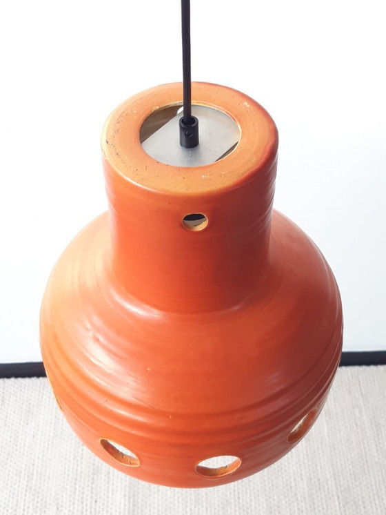 Image 1 of Oranje keramieken Mobach hanglamp, west germany fat lava stijl, vintage aardewerken oranje lamp