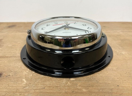 Image 1 of Vintage zwarte Citizen maritieme wandklok, jaren 70