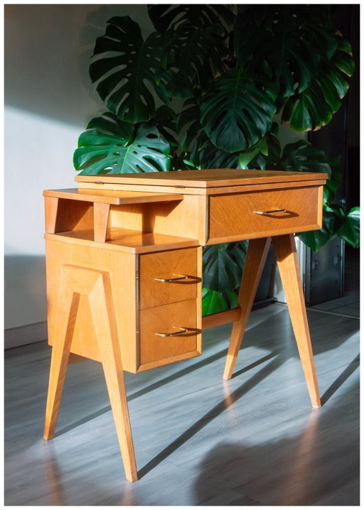 Kleiner SINGER-Schreibtisch mit Kompassbeinen aus den 1960er Jahren