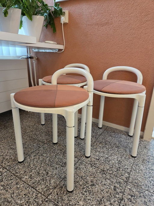 3 Kartell Vintage stools Anna Castelli Ferrieri with cushions,