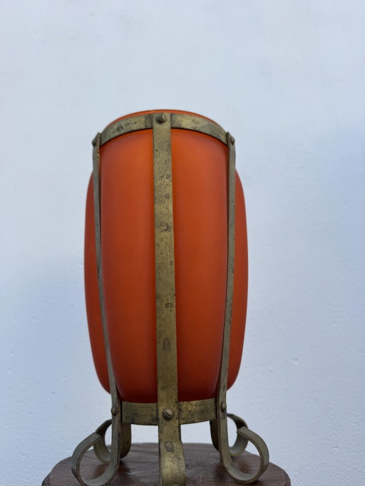 Vase à monture pâte de verre laiton années 60