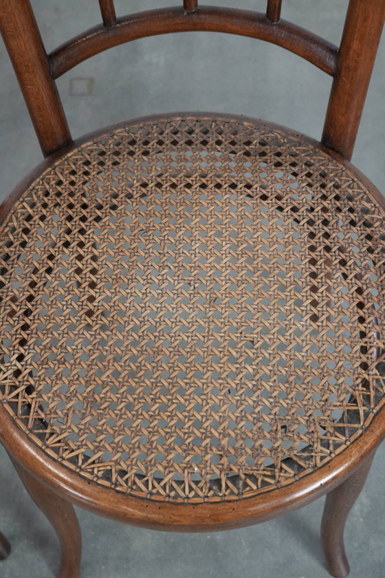 Image 1 of 4 x Wooden vintage bistro chair Jacob & Josef Kohn Wien with a wicker seat