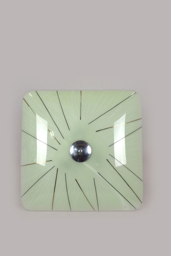 Image 1 of Tschechische Glas-Pendelleuchten aus der Mitte des 20. Jahrhunderts mit geometrischem und farbenfrohem Dekor, 1970er Jahre, 6er-