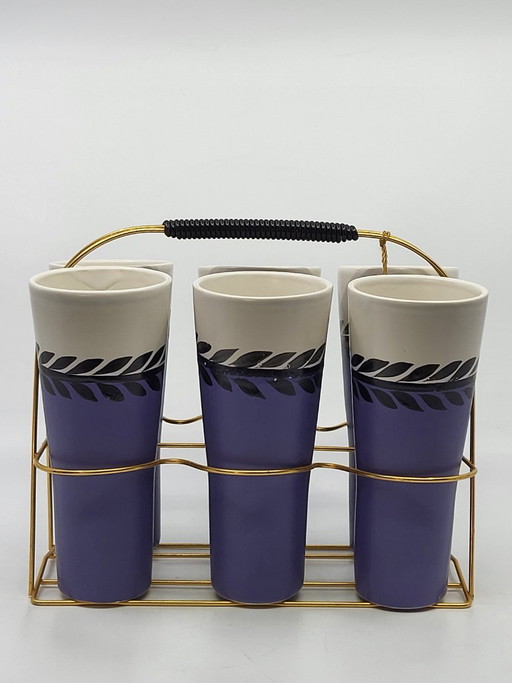 Erdecor Orangenlimonaden-Korb und Tassen, Frankreich, 1950, 7er-Set