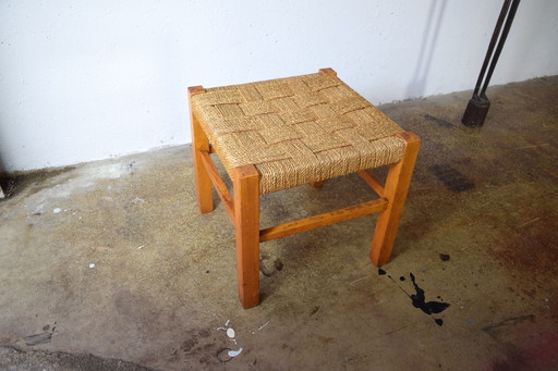 Antiker Holzhocker Flechthocker Vintage Ottoman