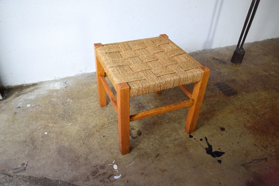 Image 1 of Tabouret Antique en Bois Flechthocker Ottoman Vintage