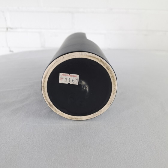 Image 1 of Vintage Flora ceramic vase 1970s matte black earthenware