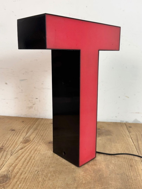 Image 1 of Vintage Red Illuminated Letter T , 1970s