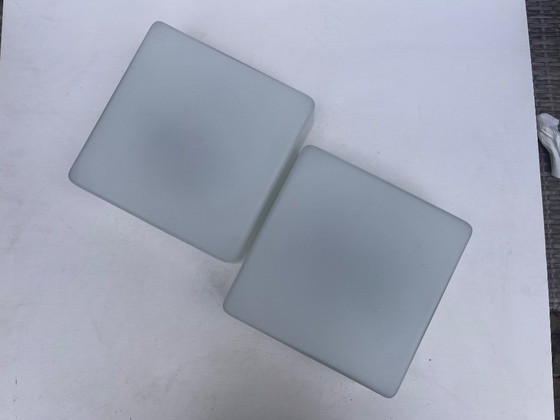 Image 1 of 2x vintage RZB witte matte melkglazen vierkante plafonniere