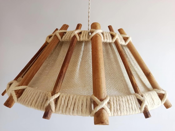 Image 1 of Scandinavian wool and rope hanging lamp 1970