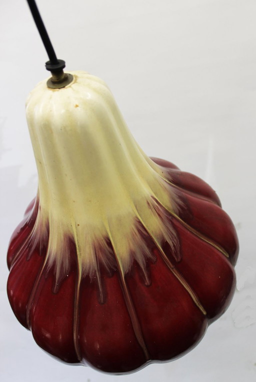 Vintage keramische hanglamp in Faience de Thulin-stijl.