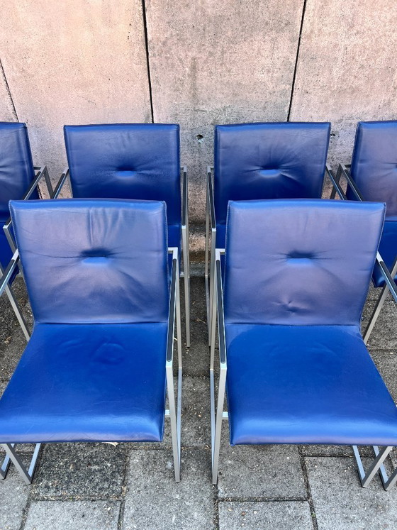 Image 1 of 8 sillas de comedor Arco Frame / Cuero azul / Burkhard Vogtherr