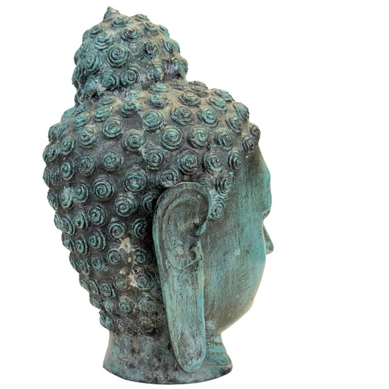 Cabeza de Buda de bronce patinado turquesa – Estilo Thai U Thong 26.5 cm – Esculturas, Bronze (photo 4 of 9)