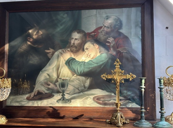 Grande stampa incorniciata dell'Ultima Cena dopo Adolph Schmitz | Cristo e San Giovanni | Arte murale (foto 15 di 15)