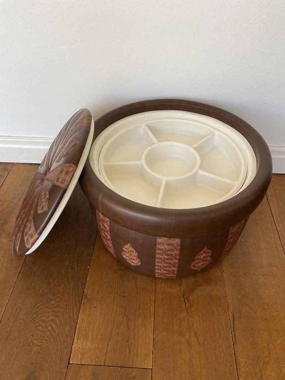 Image 1 of Leather Pouf With Storage Compartment