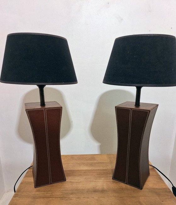 Image 1 of E.F. Fransen leren tafellampen 