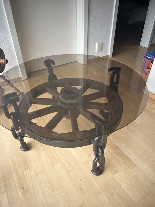 Table basse Roue de chariot pièce unique