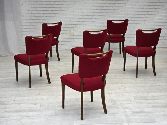 Image 1 of 1960, set van 6 Deense eetkamerstoelen van Slagelse Møbelværk, meubelwol, beukenhout.