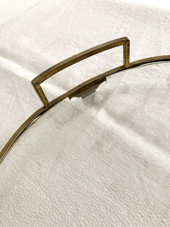 Image 1 of Oval glass and brass serving tray, late 19th - early 20th century