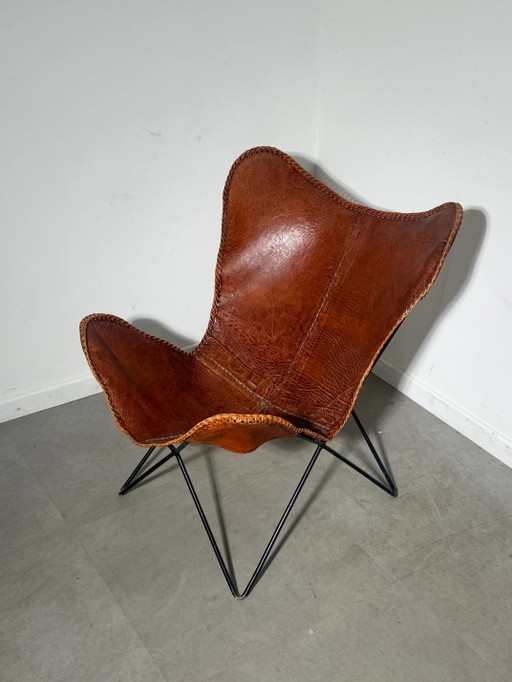Cognac Lederen Vlinder Lounge Stoel