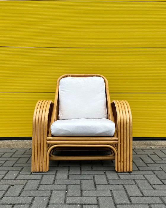 Vintage Italian Rattan Bamboo Lounge Armchair, 70s, Beige (photo 2 of 14)