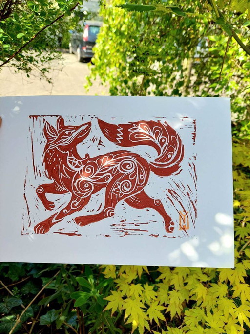 Handmade Fox Linocut Print