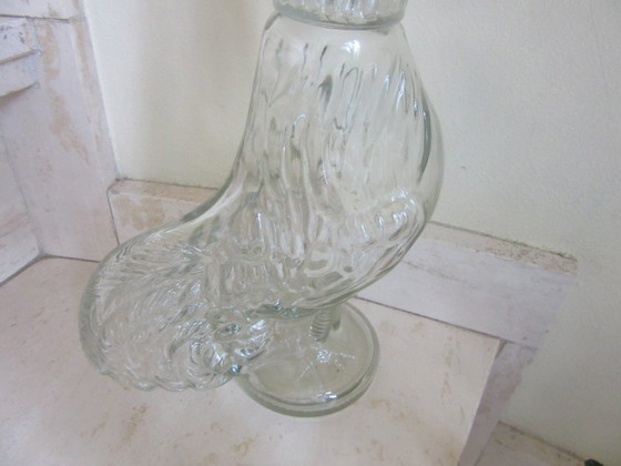 Glass Cockerel Decanter Bottle "V In A Circle" Maker's Mark For Summit Art Glass (Vogelsong) (photo 3 of 16)