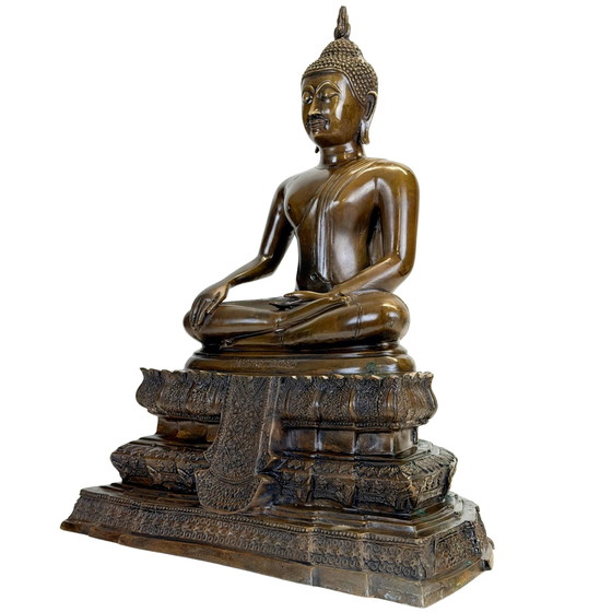Buda tailandés de bronce Luang Phor sobre base ornamentada – 44,5 cm – Esculturas, Bronze (photo 2 of 11)