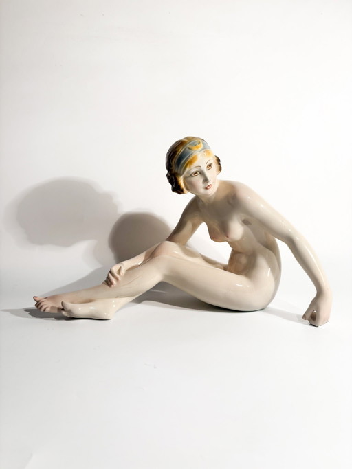 1930s Art Deco Ceramic Female Nude Sculpture – beeldhouwkunst