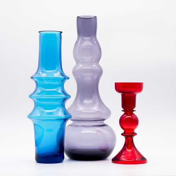 Image 1 of Iconisch design uit het midden van de 20e eeuw, vintage vakmanschap ×3 kunstglazen vazen ​​set WMF