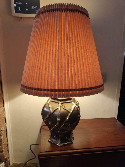 Lámpara de mesa vintage grande de cobre y latón