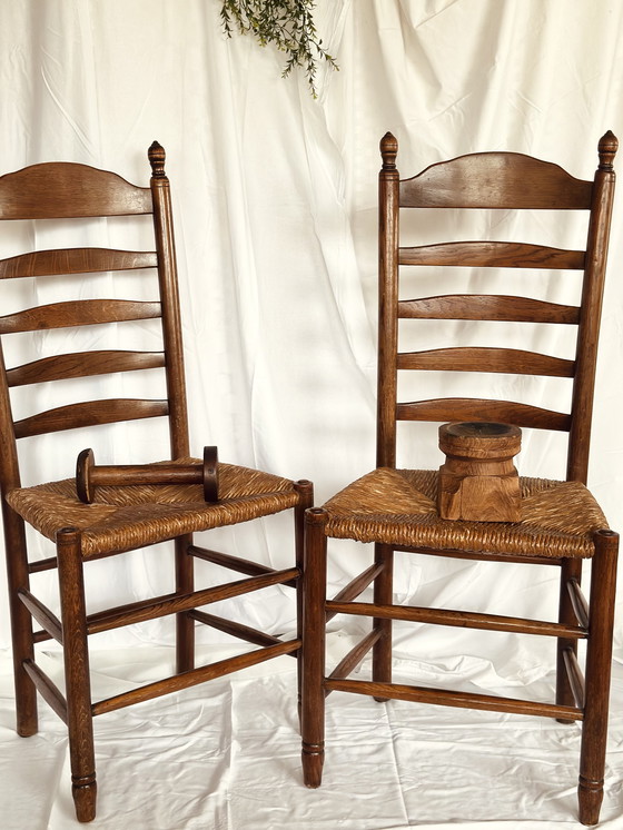 Image 1 of 2 wicker dining chairs wood vintage Japandi Wabi Sabi