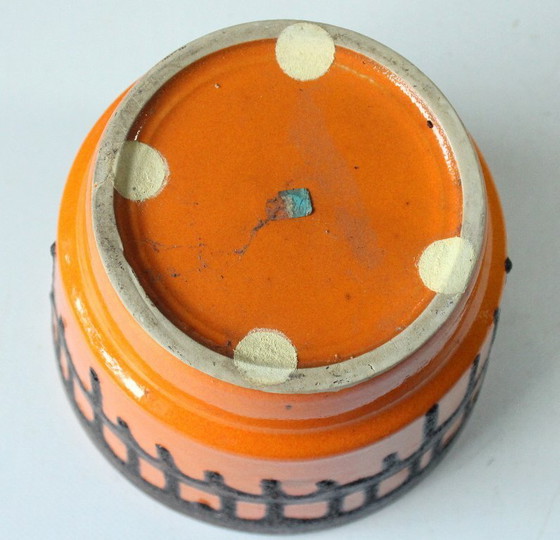 Image 1 of Uitzonderlijke keramische bloempot Fat Lava - oranje/zwart - vintage