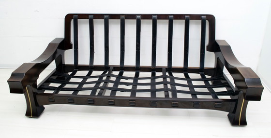 Image 1 of Sofá italiano Mid-Century Mid-Century de ante y madera "Ussaro", años 70