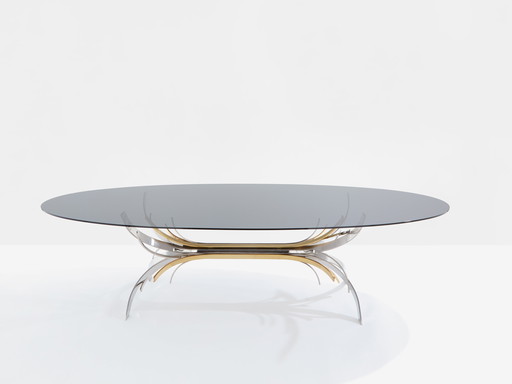 Maria Pergay Table de salle à manger en acier poli et laiton Gerbe 1970