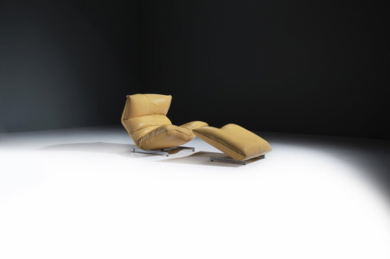 Image 1 of Sehr seltener Canestrari-Loungesessel und Ottomane aus Leder – Vittorio Varo – Canestrari