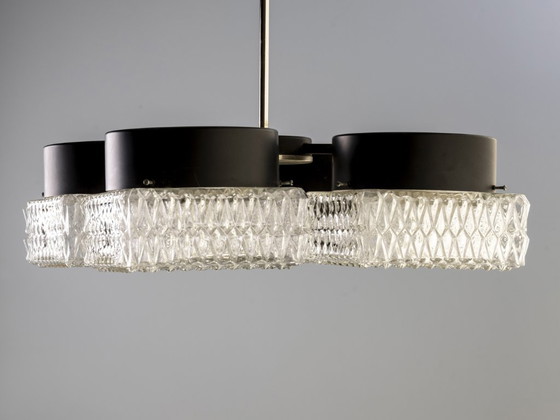 Image 1 of Elegant Four-Light Glass and Metal Chandelier, Napako, 1970s–1980s