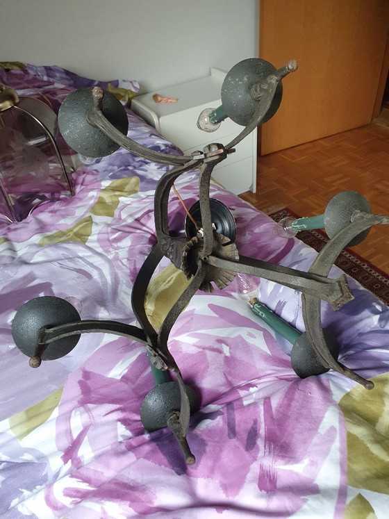 Characteristic Neo-Gothic Wrought Iron Chandelier – Madonna and Child (6-Light) – Cast Iron (photo 7 of 8)