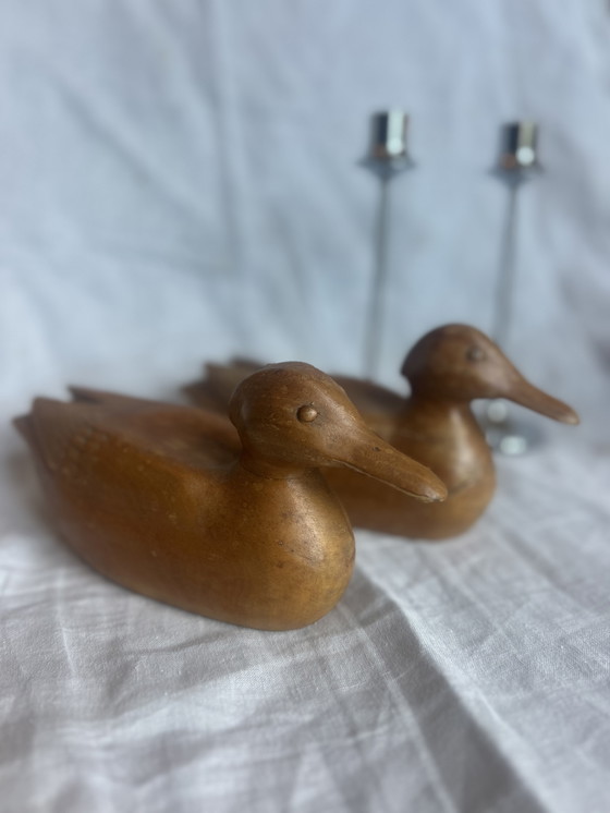 Image 1 of Houten vintage eenden koppel lokeend prachtig mooi huwelijkscadeau handgemaakt