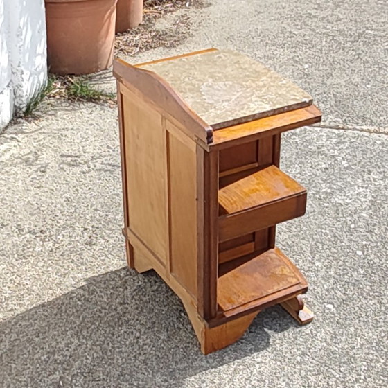 Antieke Franse Art Deco nachtkastje - Marmeren en houten nachtkastje - jaren 20 – Wood (photo 5 of 15)