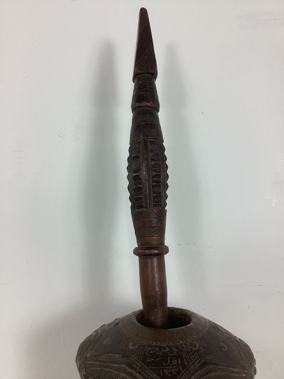 Image 1 of Antieke Vintage Noord-Afrikaanse Houten Vijzel Met Stamper