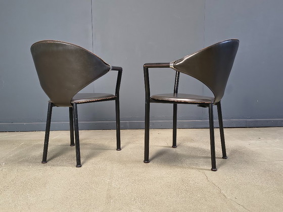 Image 1 of Set aus 6 Leder-Esszimmerstühlen von Segis Italy, 1980er Jahre