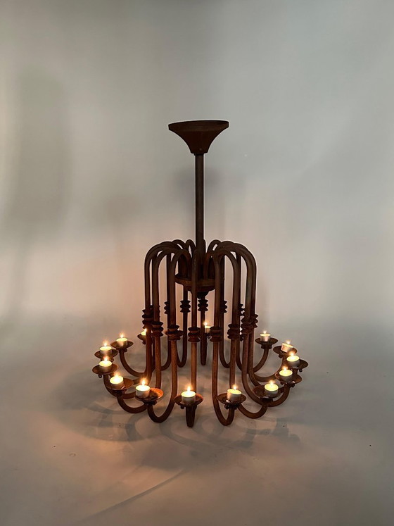 Image 1 of Monumental Antique 16-Arm Candle Chandelier